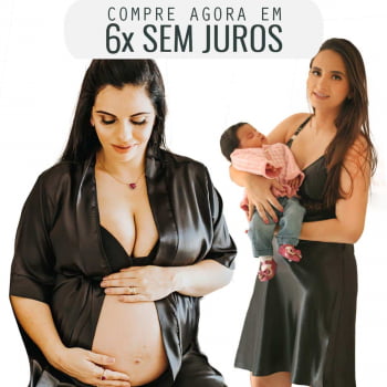 Kit com camisola maternidade de amamentação e robe maternidade em cetim - KIT137140